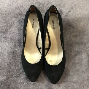 Express black suede wedge heels, 9